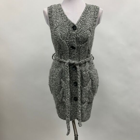 H & M Women's Long Cardigan Sweater 6 Black White Sleeveless Alpaca Blend - Picture 1 of 9
